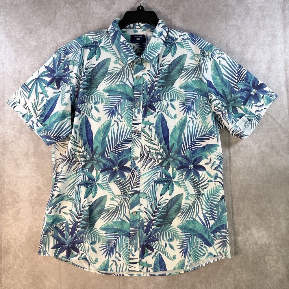 Island Crew Hawaii Button Up Shirt Men 2XL Multi Short Sleeve Stretch‎ Tropical